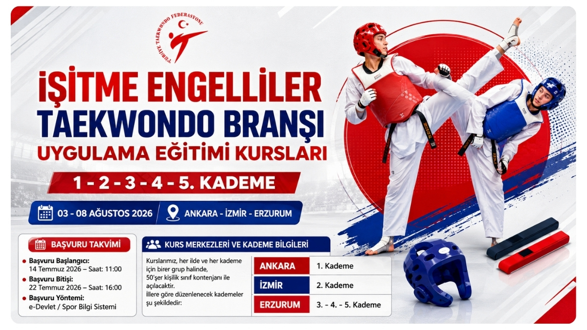 İşitme Engelliler Taekwondo Uygulama Eğitimi Kursları İçin Başvurular 14 Temmuz'da Başlıyor