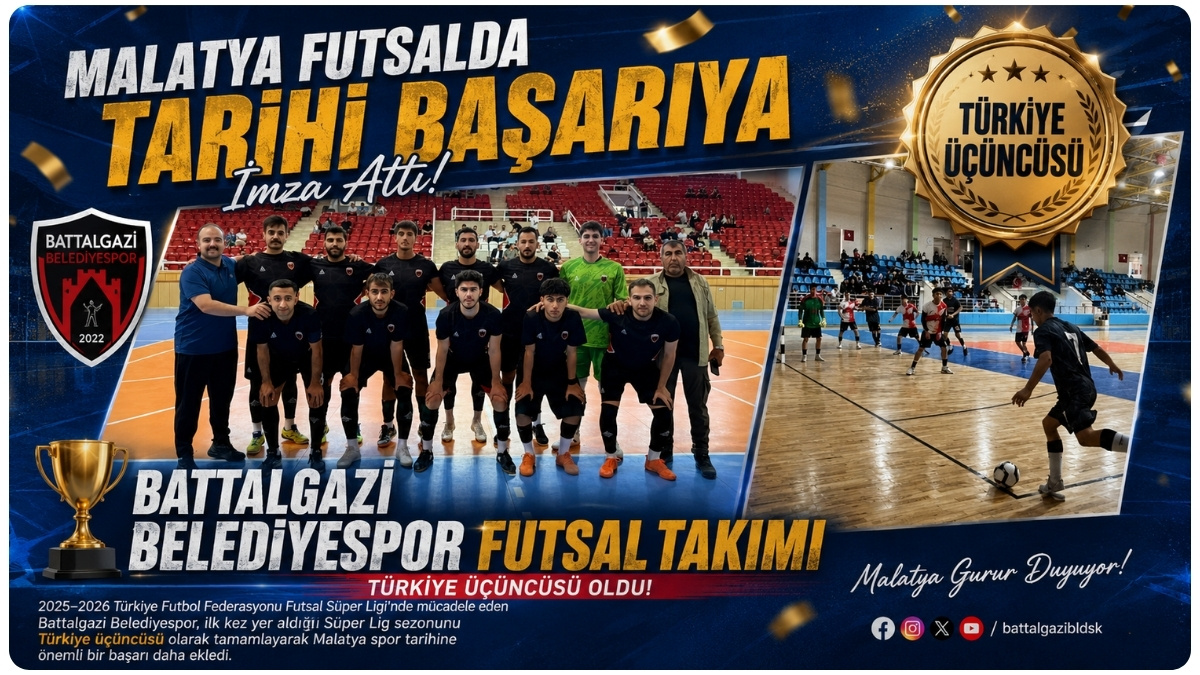 Battalgazi Belediyespor Futsal Takımı Türkiye Üçüncüsü Oldu