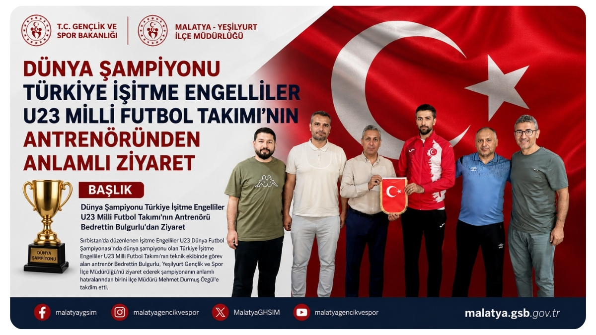 Dünya Şampiyonu Türkiye İşitme Engelliler U23 Milli Futbol Takımı'nın Antrenörü Bedrettin Bulgurlu'dan Ziyaret