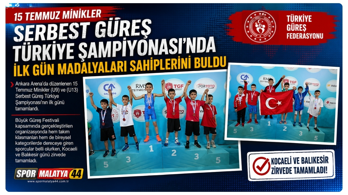 15 Temmuz Minikler Serbest Güreş Türkiye Şampiyonası'nda İlk Gün Madalyaları Sahiplerini Buldu