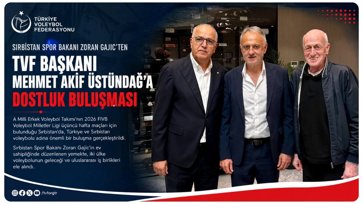 Sırbistan Spor Bakanı Zoran Gajic'ten TVF Başkanı Mehmet Akif Üstündağ'a Dostluk Buluşması