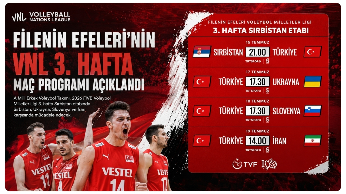 Filenin Efeleri'nin VNL 3. Hafta Maç Programı Açıklandı
